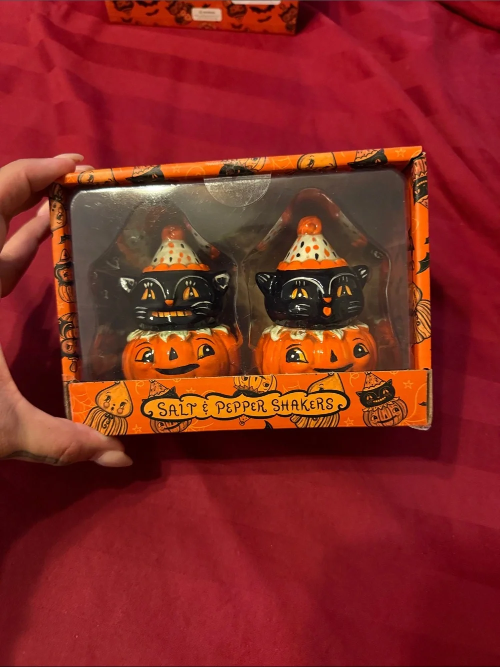 Johanna Parker Halloween Black Cat on Orange Pumpkin Salt & Pepper Shaker Set